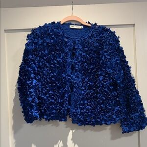 Zara Royal Blue Textured Cardigan